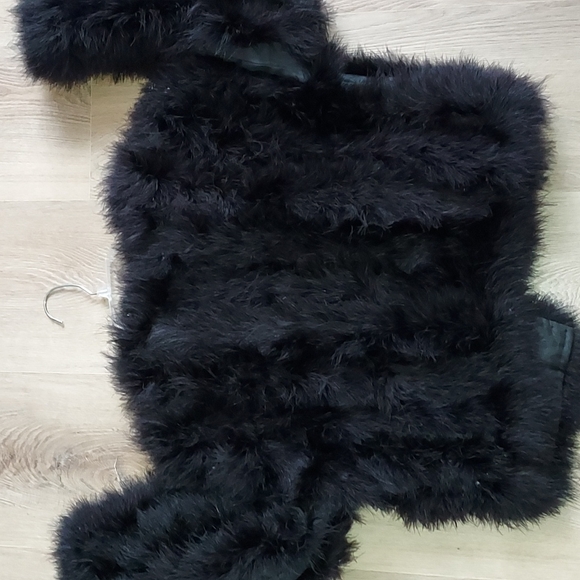 BLACK REAL FEATHER BOA MADE FUR LINED JACKET - Picture 5 of 5